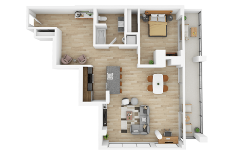 Floor plan for 1 bed, 1 bath, 1043 sqft